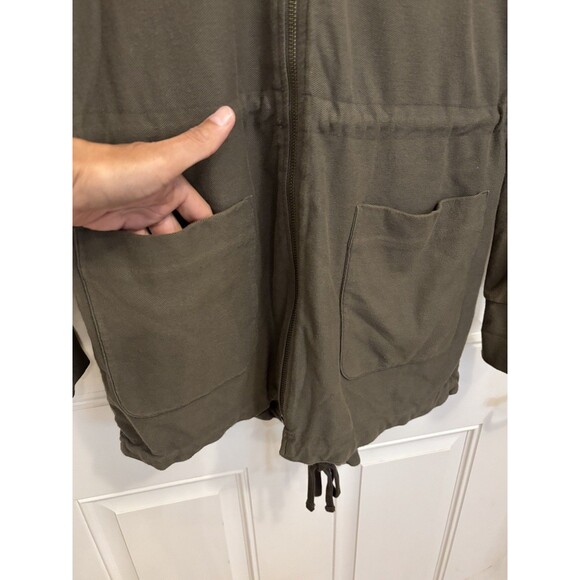 James Perse Hoodie Women’s 3 Green Full Zip Anorak Drop Pockets Cinch Waist Ws - Picture 5 of 13